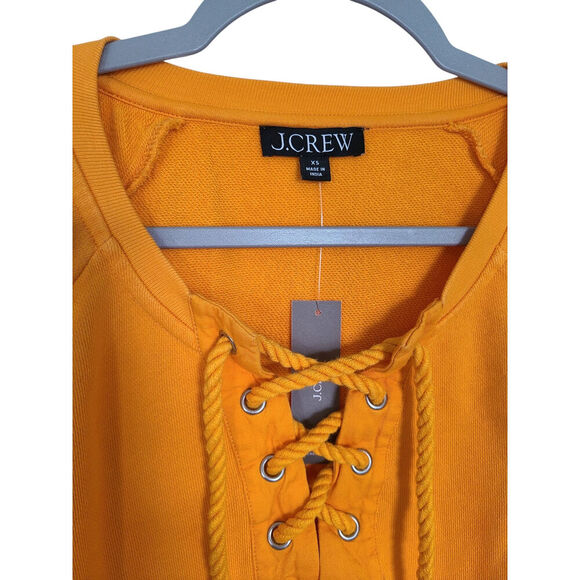 J. Crew University Terry Short Sleeve Lace Up Cotton Shirt Orange Size XS NWT - Picture 2 of 6
